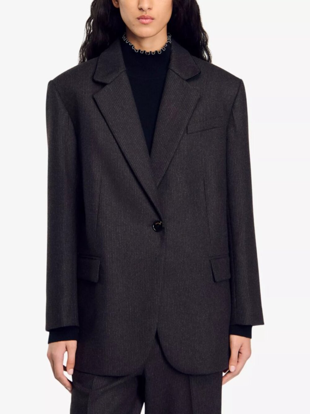 Sandro Petra Lapel-Collar Single-Breasted Pinstripe Wool-Blend Blazer FR 36 US 4